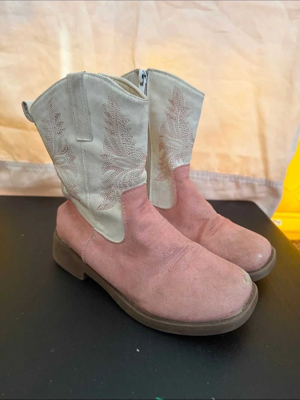 Girls Pink & Cream Suede Western Pull-On Boots - Kids